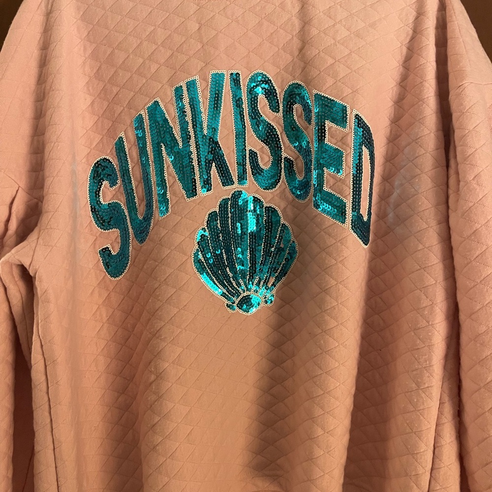 Simply Southern Sun Kissed Pink Sweatshirt with Teal Sequin Design